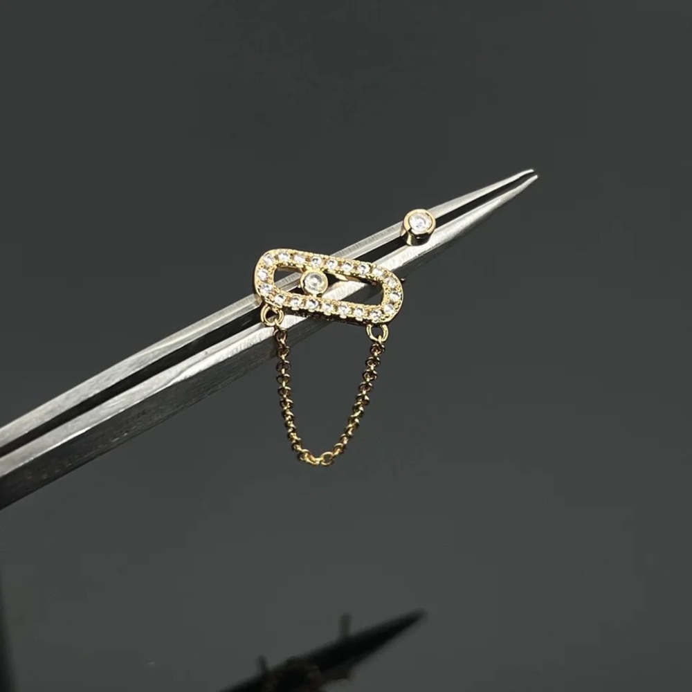 Messika Paper Clip Oval Chain Stud Iced Loop Oval Crystal Eye Irregular Earrings - Picture 3 of 15